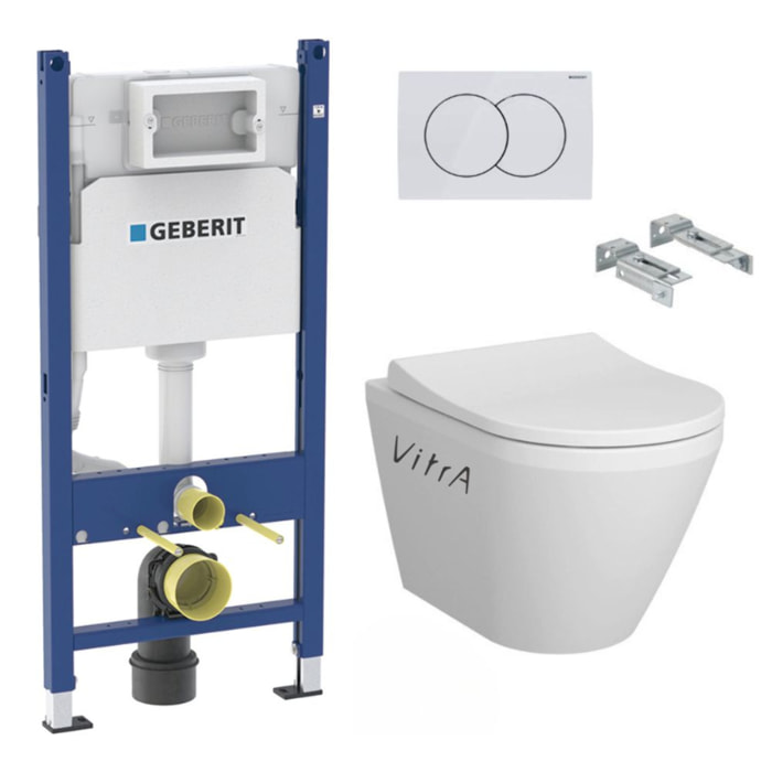 Pack Bati-support Geberit Duofix 112cm + WC sans bride Vitra Integra + Abattant softclose + Plaque blanche