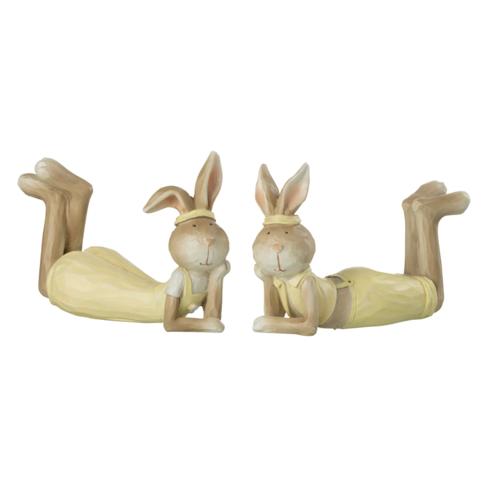J-Line figurine Lapin - polyrésine - beige/jaune clair - 2 pièces