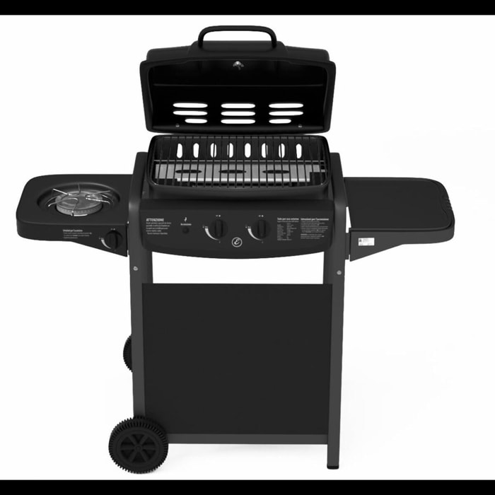 Barbecue A Gas Con Fuoco Bruciatore Laterale BBQ Coperchio Termometro Griglia Grill Ruote Compatto In Acciaio Giardino Esterno 112x52.5x96.5 Cm Nero