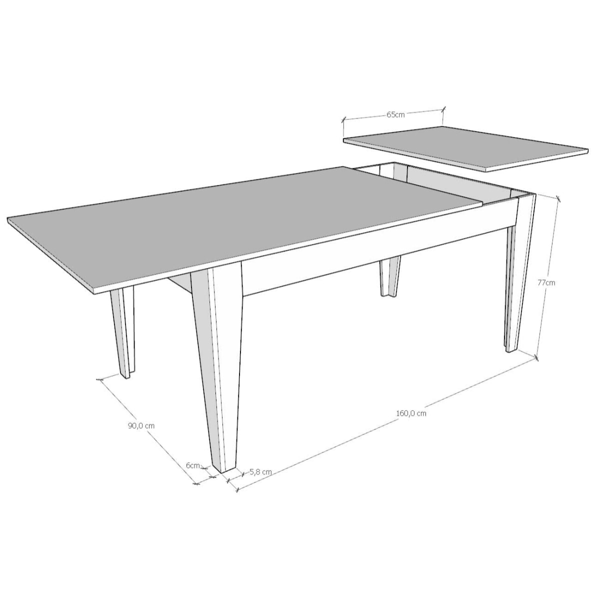 Table Cico Mix 90x160 + 60 Cadre Frêne Blanc / Dessus Noyer