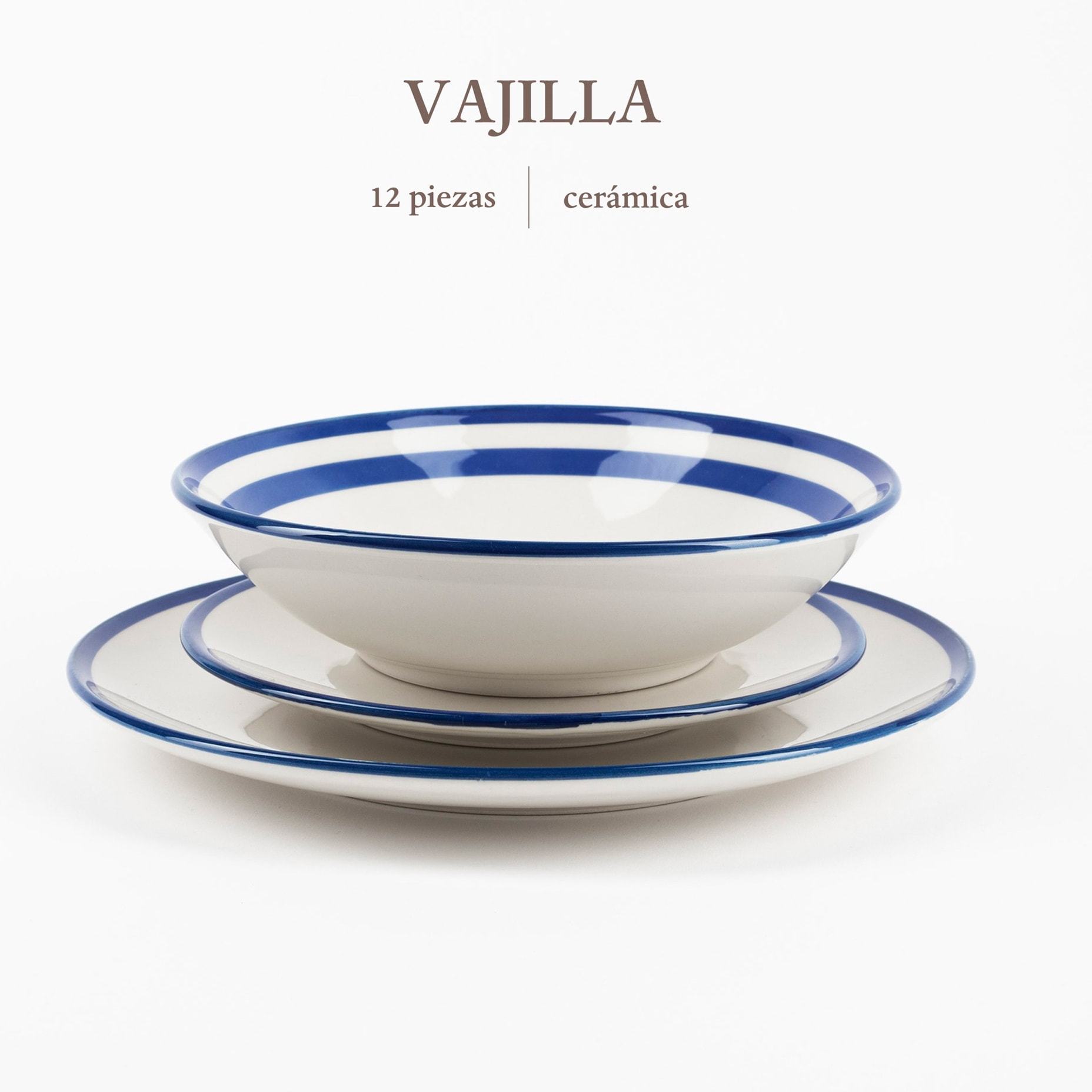 Set 12pc vajilla rayas ceramica rayas mediterranean scalpers home