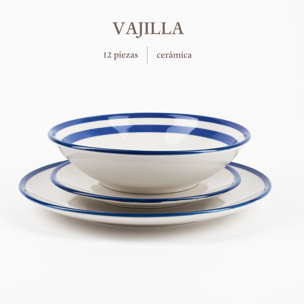 Set 12pc vajilla rayas ceramica rayas mediterranean scalpers home