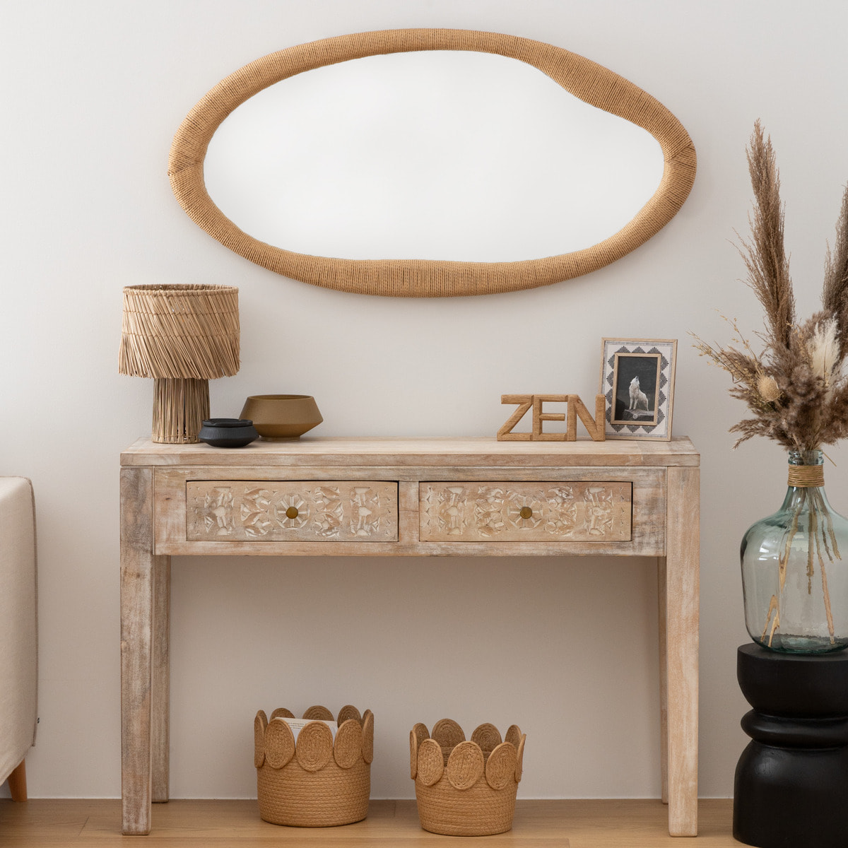 Miroir corde organique Laia beige H114cm