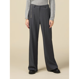 Oltre - Wide leg trousers with belt detail - Gris