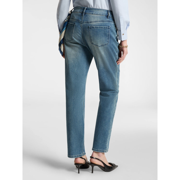 Elena Mirò - Jeans regular con foulard stampato - Azzurro