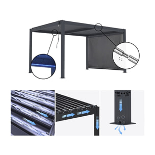Pergola bioclimatique avec led et store en aluminium "Windsor premium" - 3 x 4 m - Gris