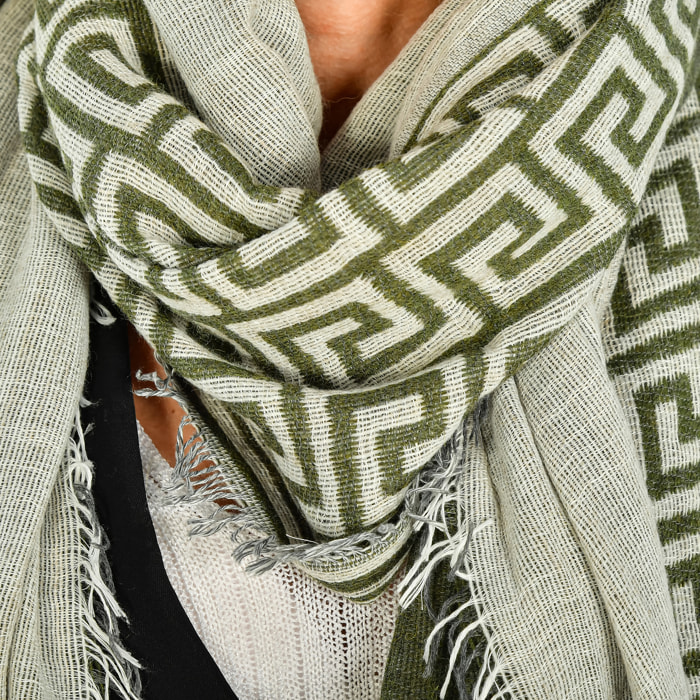 Foulard sciarpa con design greche doppia reversibile in modal e lana. Made in Italy.
