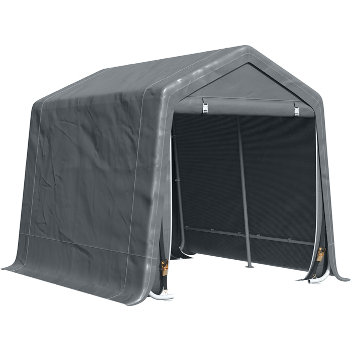 Abri de jardin - tente de stockage - abri de vélo - 2 portes zippées - dim. 280L x 240l x 240H cm - métal PE gris