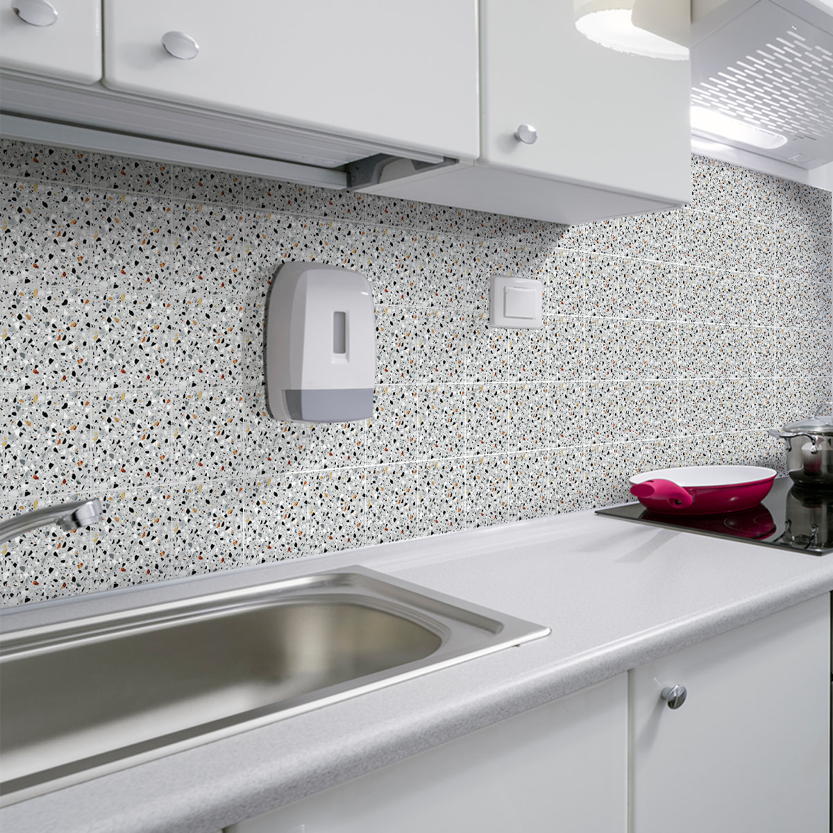 Stickers muraux - Sticker Mural Carrelage adhésif Cuisine Salle de Bain - 30 STICKERS CARRELAGES TERRAZZO PANTALEO