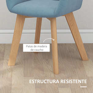 Pack de 2 Sillas de Comedor Modernas Sillas de Cocina Tapizado en Terciopelo con Respaldo Reposabrazos y Patas de Madera Carga 120 kg para Salón Dormitorio 54x57x80 cm Azul Claro