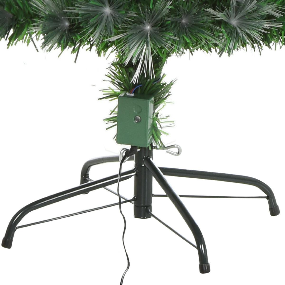 Sapin de Noël artificiel lumineux fibre optique LED + 20 ampoules + support pied Ø 63 x 120H cm 130 branches étoile sommet brillante vert