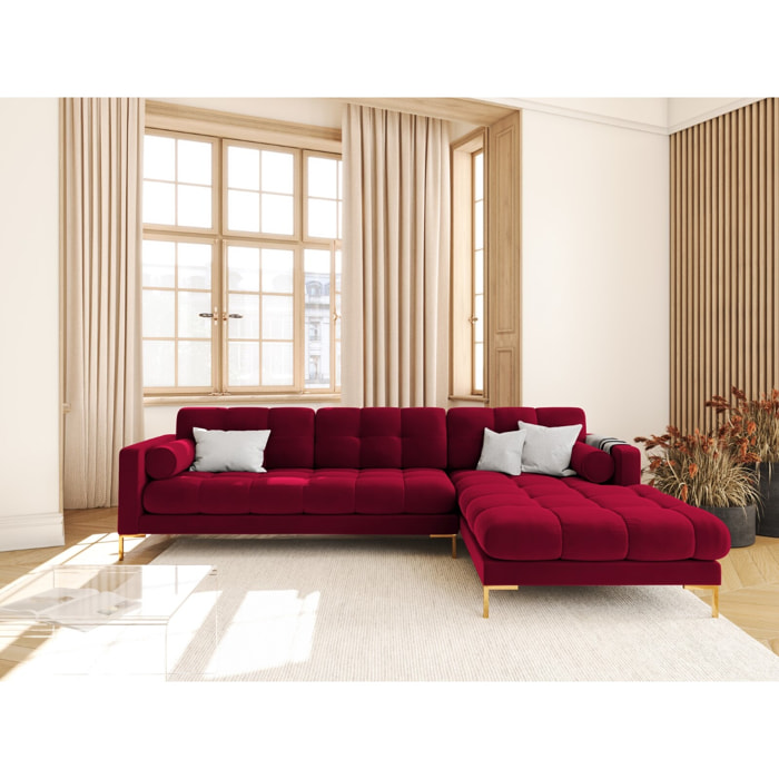 Canapé d'angle droit "Bali" 5 places en velours rouge