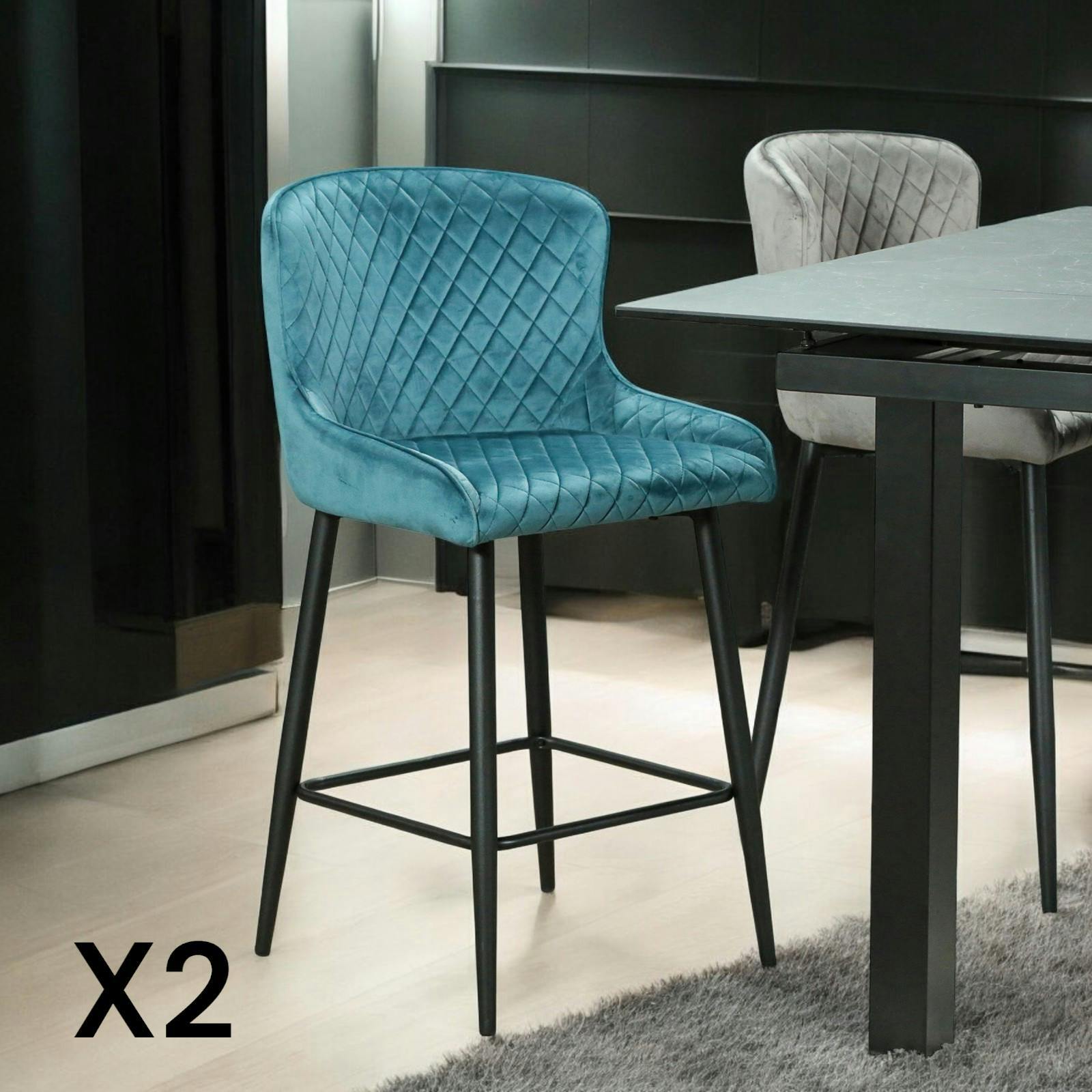 Chaise de bar velours bleu (lot de 2) ARLINGTON