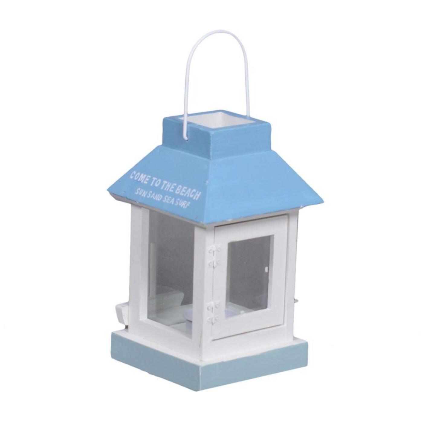 Lanterna mare in legno bianco e azzurro quadro cm13,5x13,5h22