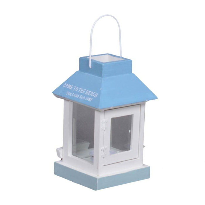 Lanterna mare in legno bianco e azzurro quadro cm13,5x13,5h22