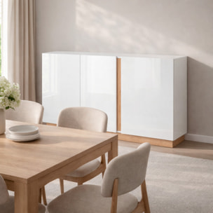 Credenza Soggiorno 3 Ante Madia Moderna Con Ripiani Interni Mobile Contenitore Design Elegante Oldenburg 138 x 40 x 90.5 Cm Bianco Lucido e Rovere