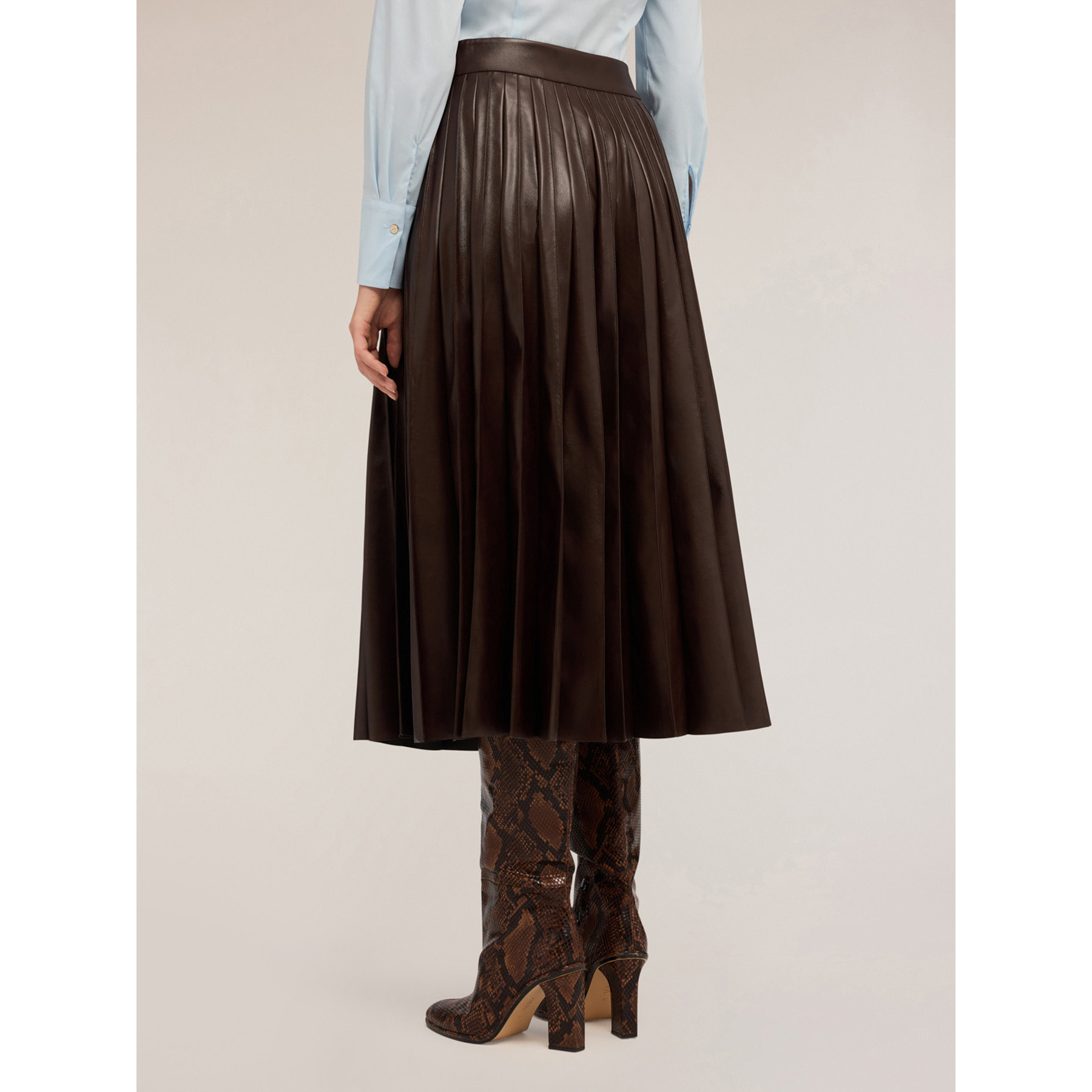 Motivi - Falda plisada de tela revestida - Marrón