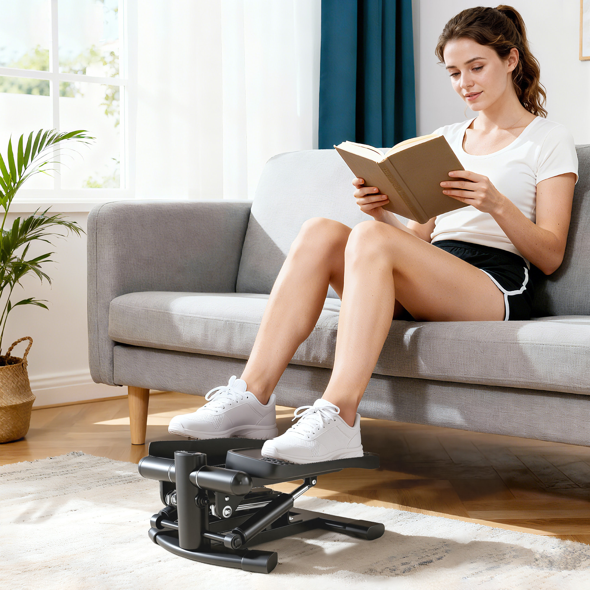 Mini stepper Fitness disque de torsion 2 en 1 - écran LCD multifonction, hauteur réglable