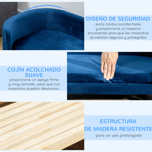 Sofá para Perros Pequeños, Cama para Perros Elevada con Patas de Madera, Cojín Desmontable y Funda Lavable, Carga 10 kg, 86x55x33 cm, Azul