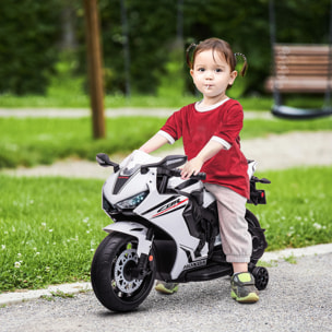 Moto Eléctrica con Licencia HONDA para Niños de 3-5 Años Moto a Batería 6V con Faro Bocina Música y Ruedas Auxiliares Extraíbles Carga 30 kg 90x44x52 cm Blanco