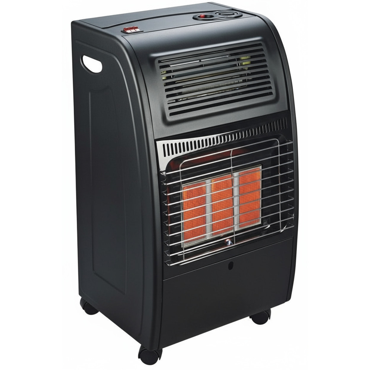 Stufa Catalitica a Gas GPL 4200 W Con Infrarossi Ventilata Turbo 1500 W Ambienti Fino A 80 m² 3 Livelli di Potenza con Antiribaltamento Con Ruote Nero