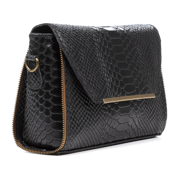 Mariola Bolso bandolera Mujer.Piel auténtica Gamuza Grabado Serpiente