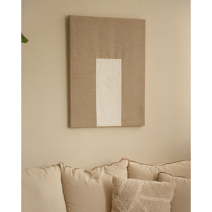 Tableau beige et blanc décoratif sur lin avec cadre en bois peint à la main à la peinture à l'huile en différentes tailles