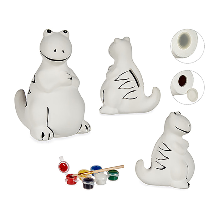 Salvadanaio da dipingere design dinosauro seduto.