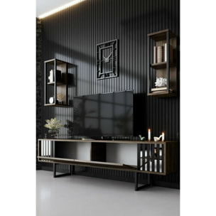 Mobile porta TV Dfantin, Credenza da soggiorno, Armadio basso per TV, Base parete attrezzata, 180x30h48 cm, Noce e Nero