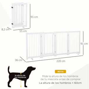 Barrera para Perros Plegable Valla para Mascotas de 4 Paneles con Puerta Pequeña Barrera de Seguridad para Escalera Pasillo 220x36x91 cm Blanco