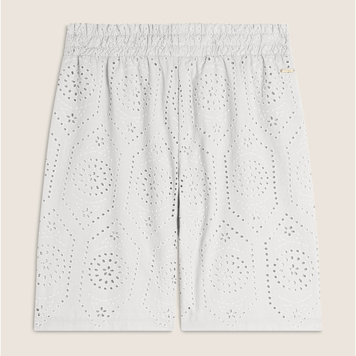 Pantaloni corti in mussola con dettagli Sangallo