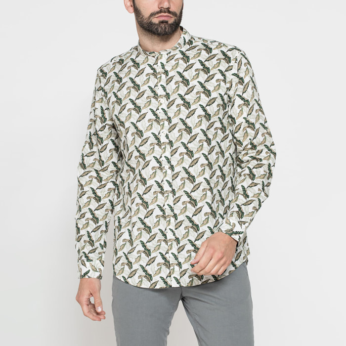 CAMICIA COREANA IN LINO COTONE STAMPATO