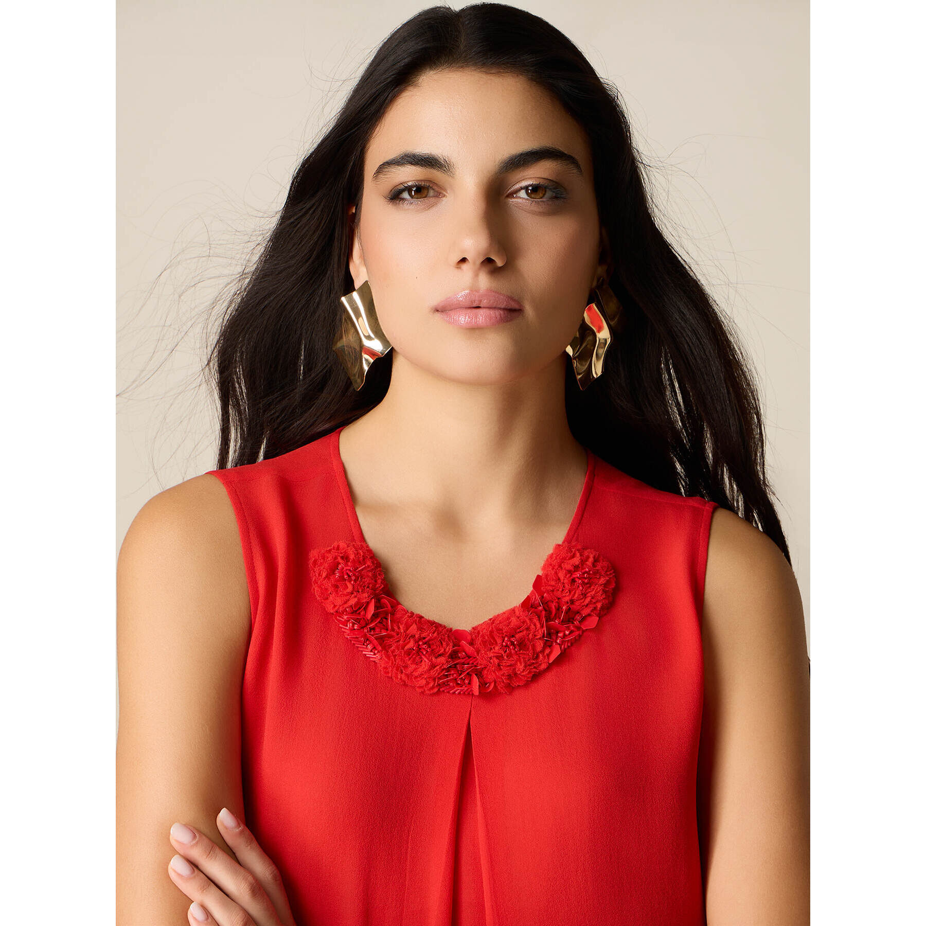 Oltre - Top de seda/viscosa con aplicaciones - Rojo
