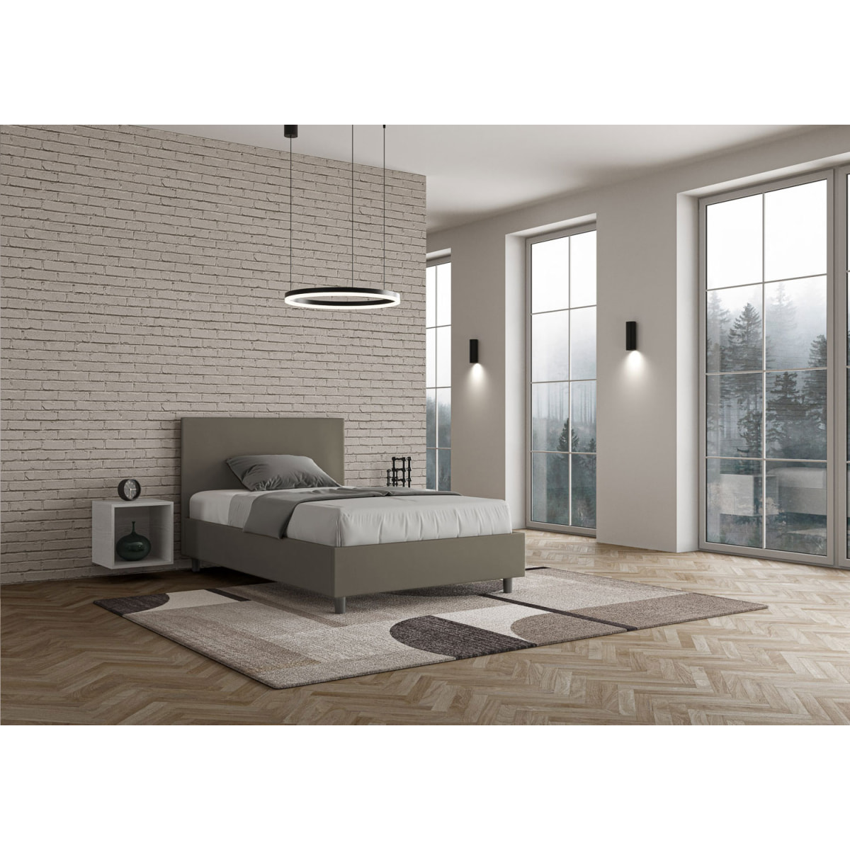 Letto una piazza e mezza con rete imbottito 120x200 similpelle cappuccino Adele