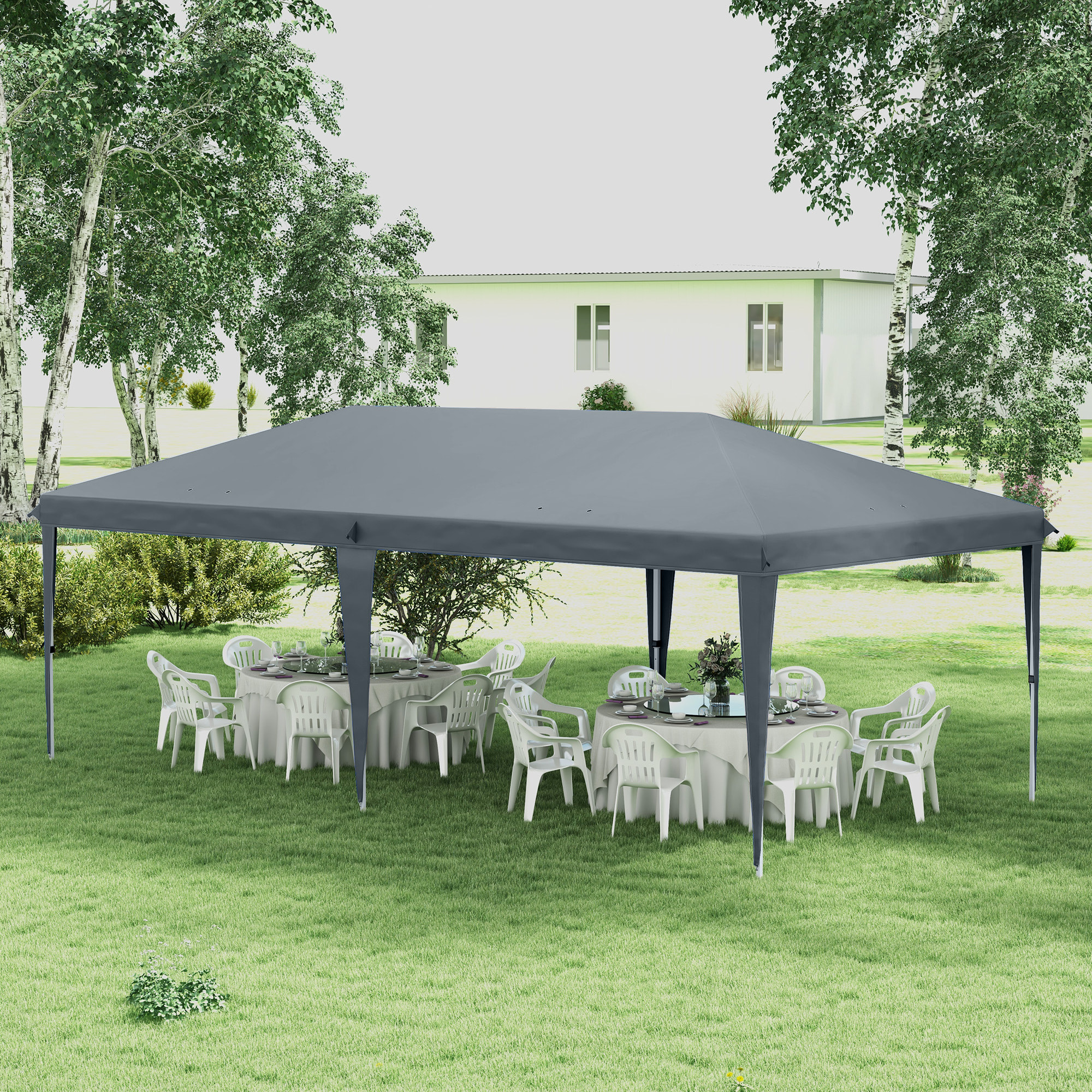 Tonnelle barnum de jardin pop-up pliant 5,85L x 2,95l x 2,7H m sac inclus acier époxy oxford haute densité gris