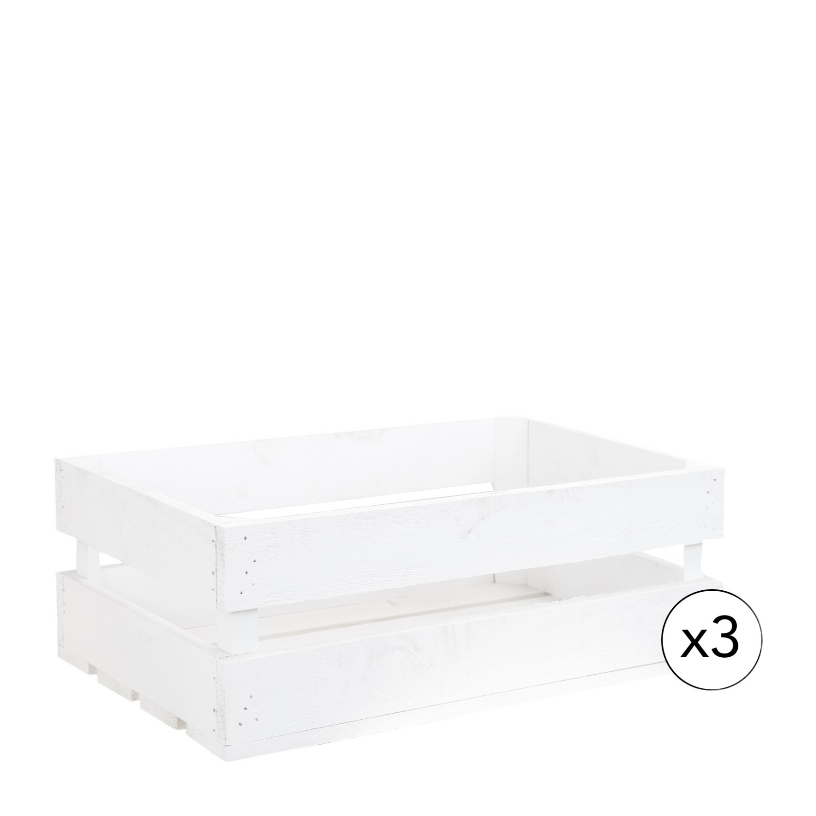 Pack 3 caisses moyennes en bois massif blanc Hauteur: 17.5 Longueur: 49 Largeur: 29.5