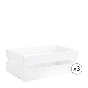 Pack 3 caisses moyennes en bois massif blanc Hauteur: 17.5 Longueur: 49 Largeur: 29.5