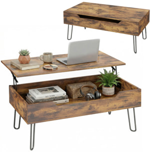 Table basse relevable design industriel métal noir effet bois vieilli