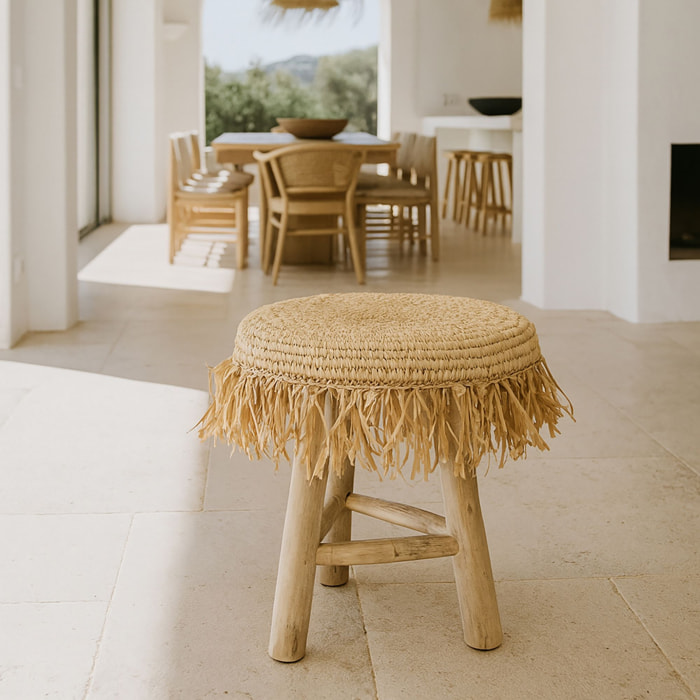 Tabouret en teck et en jute  TILOS