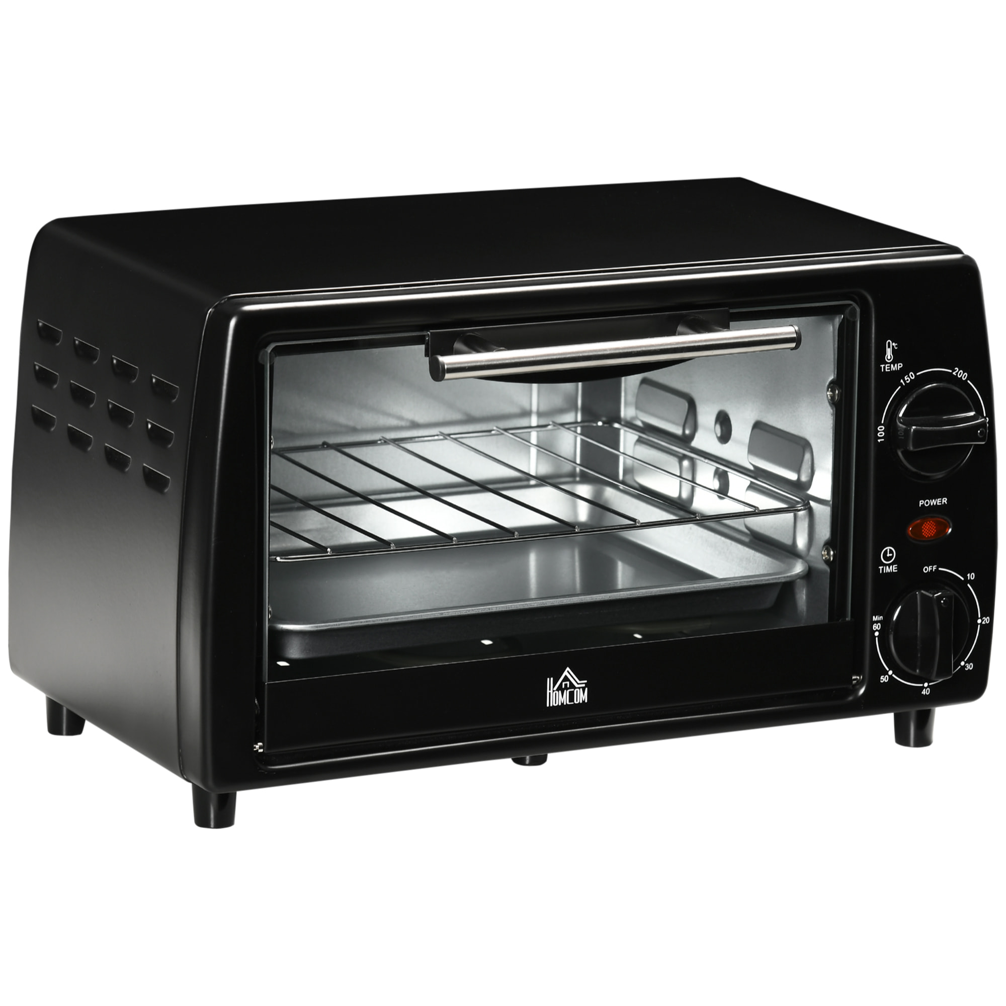 Horno Eléctrico Sobremesa 10 Litros 750W Horno Eléctrico Pequeño con Temperatura hasta 230 ℃ Temporizador 60 Minutos Bandeja y Rejilla 36,5x26x22 cm Negro