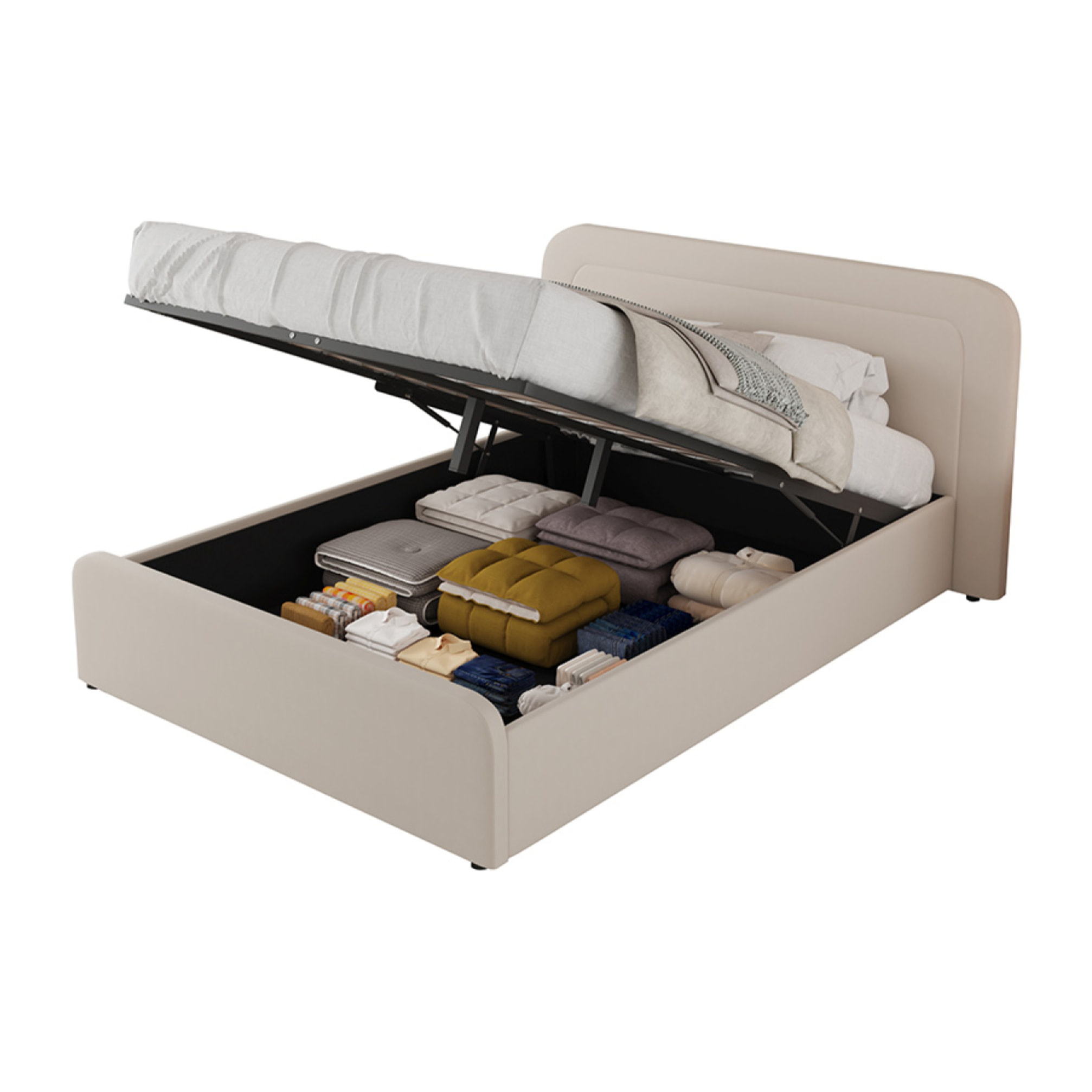 Lit avec coffre de rangement 140x190cm en velours beige SEDONA