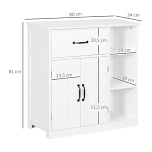 Meuble salle de bain - meuble bas 2 portes étagère tiroir 3 niches - 80x34x81cm - blanc noir