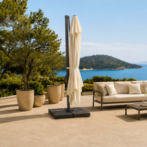 Parasol rectangulaire 4x3m déporté rotatif écru en aluminium GHAZIE