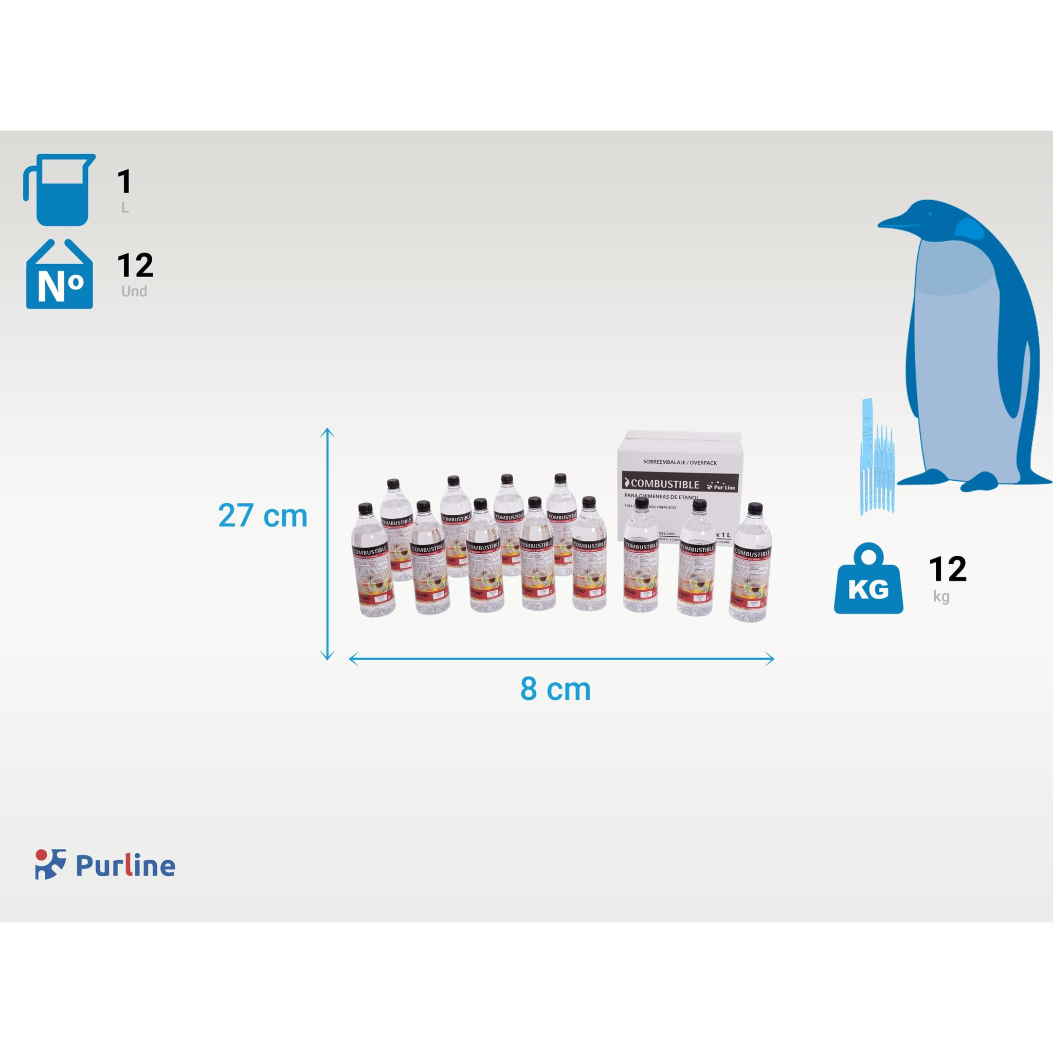 Combustible Etanol de origen natural aroma neutro. Caja 12 Botellas 1L LIQ-12B PURLINE