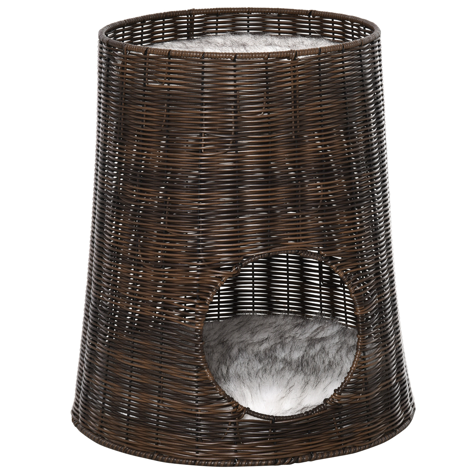 Cesta de Ratán para Gatos de 2 Niveles con Cojines Lavables Ø45x50 cm Marrón