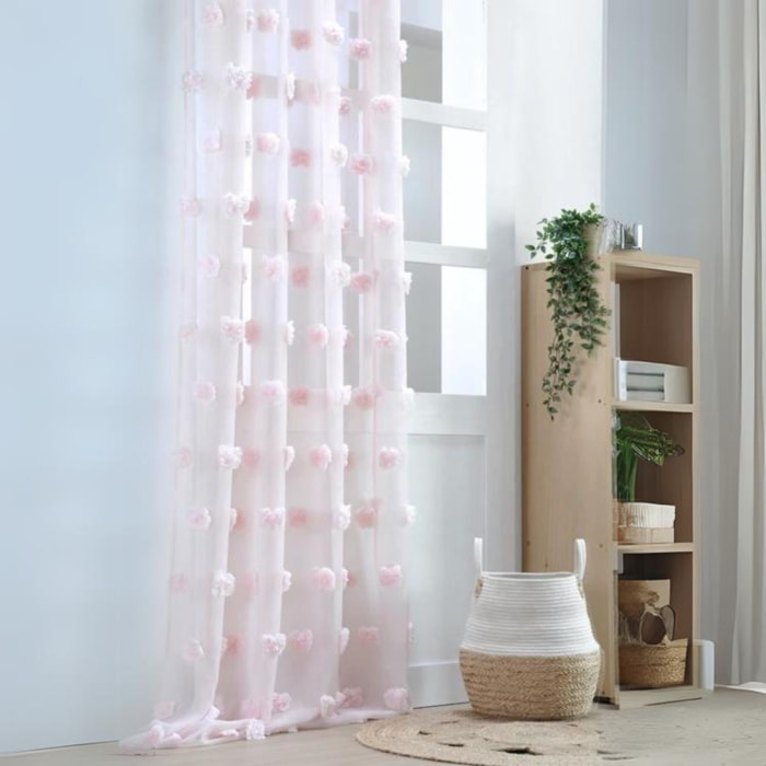 Voilage pompons brodés - Rose Clair
