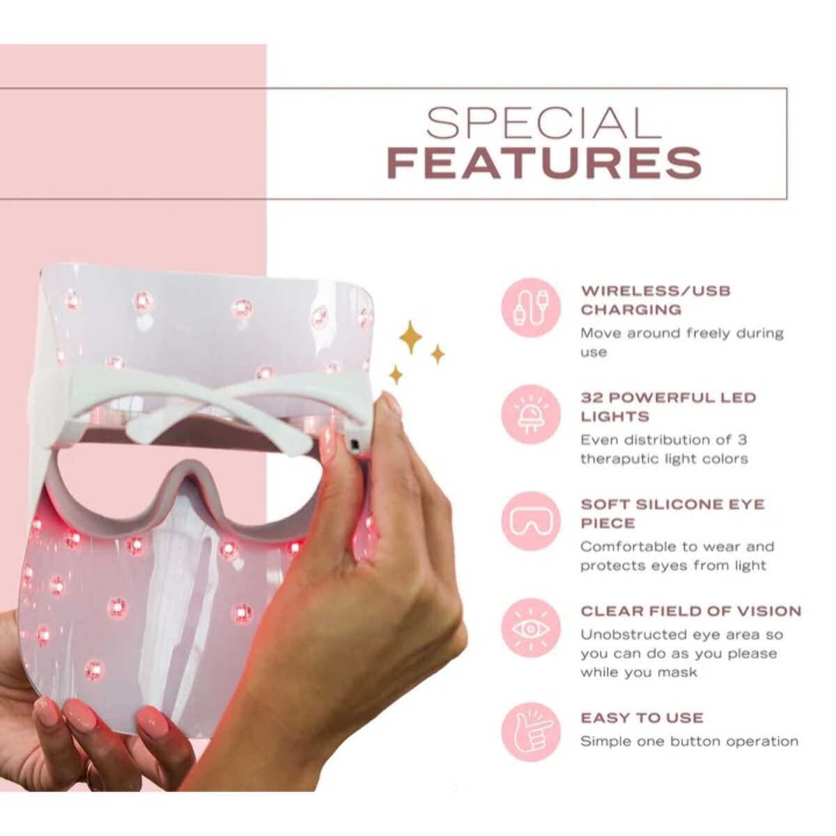 Máscara de terapia de luz LED para luminosidad y renovación – Rosa