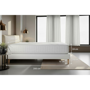 Ensemble Matelas Vingt-Quatre - 24cm - Ressorts ensachés et mémoire de forme - Soutien sur mesure - Sommier kit Gris