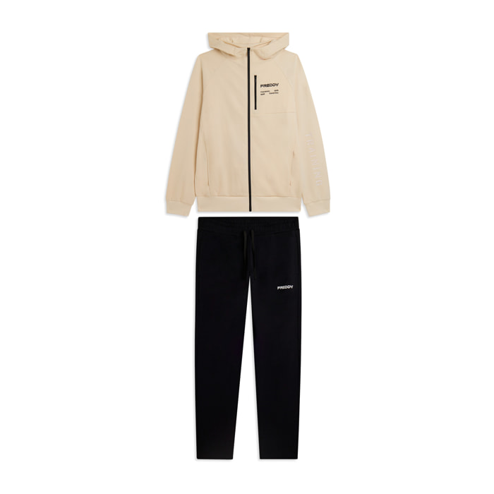 Tuta uomo in cotone Interlock con cappuccio e zip