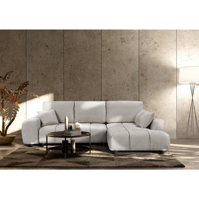 Canapé d'angle droit convertible en tissu chenille "Verneuil" - 3 places - Beige